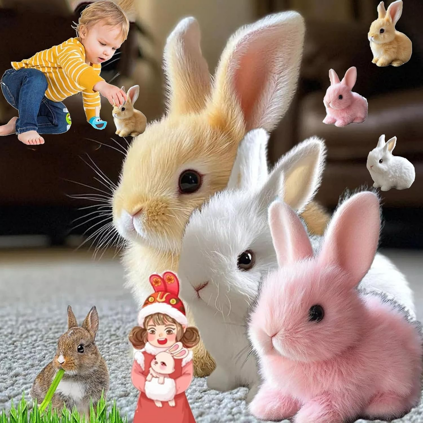 Tdtopic Rabbit Toy Jucărie de pluș de simulare pentru copii